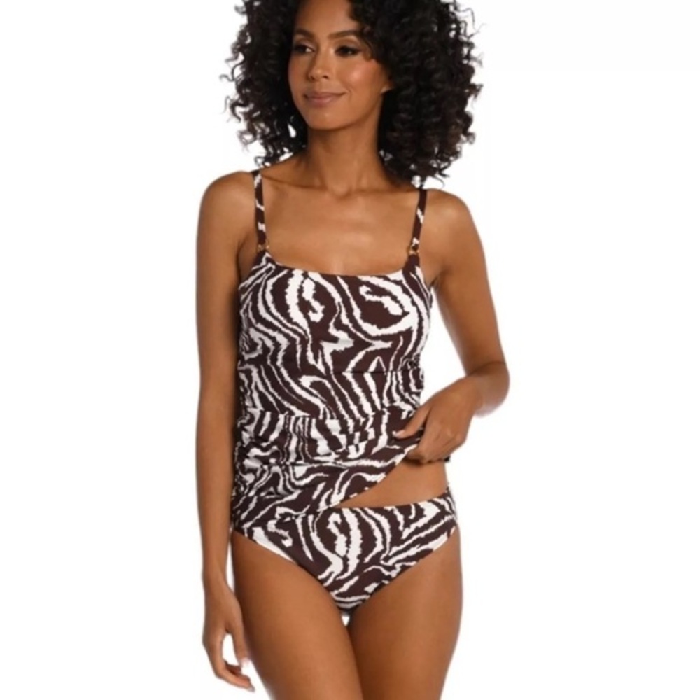 La Blanca NWT Fierce Lines Animal Print Side Shirred Tankini Top & Bottom Size 4